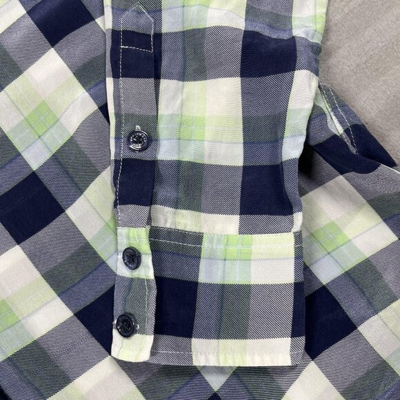 Equipment Femme Shirt Womens Small Petite Blue Green Plaid 100% Silk Button Up - Picture 4 of 8